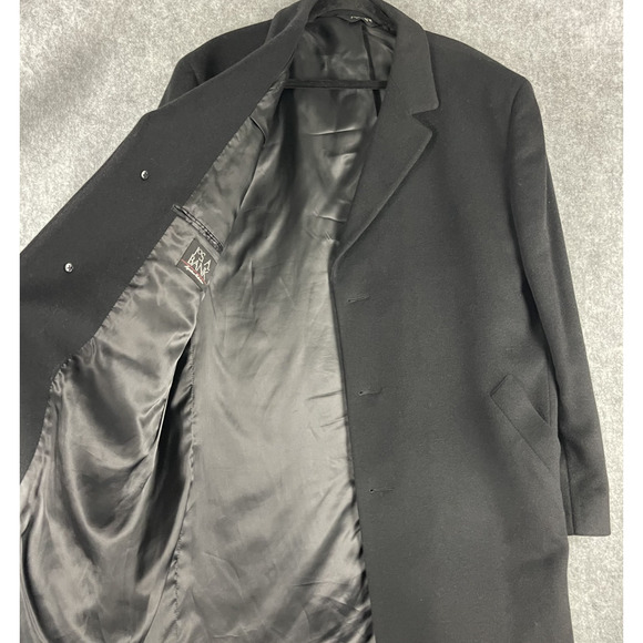 Jos A Bank Wool Pea Coat Overcoat Mens 44R Black Camel Hair Silk Classic - Picture 4 of 16